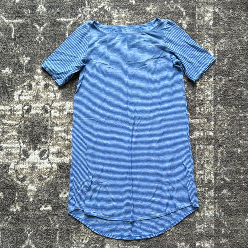 🐚COSTAL GRANDMOTHER🐚 Eileen Fisher blue and white stripe boat neck dress